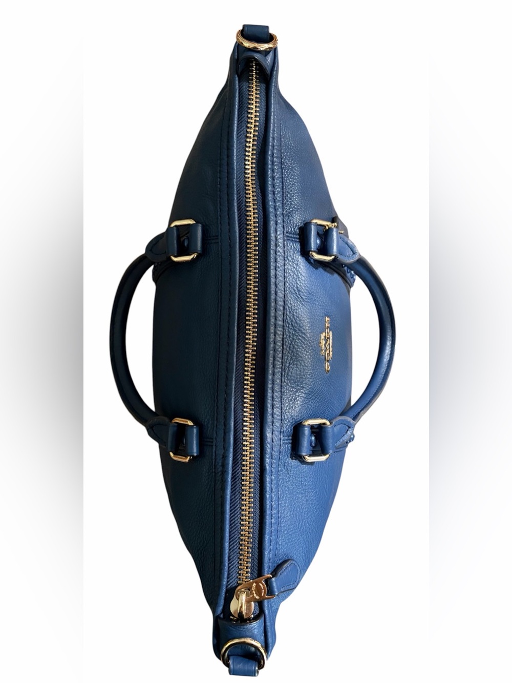 Coach Blue Central Studded Pebble Leather Satchel - Picture 5 of 11